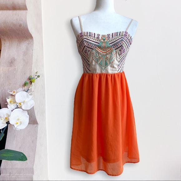Flying Tomato Dresses & Skirts - Flying Tomato Boho Embroidered Bustier Corset Top Orange Summer Dress Small